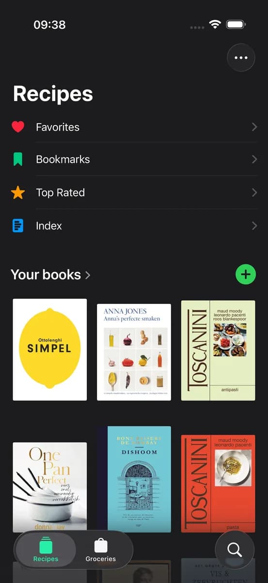 CookCook home screen showing your cookbook library
