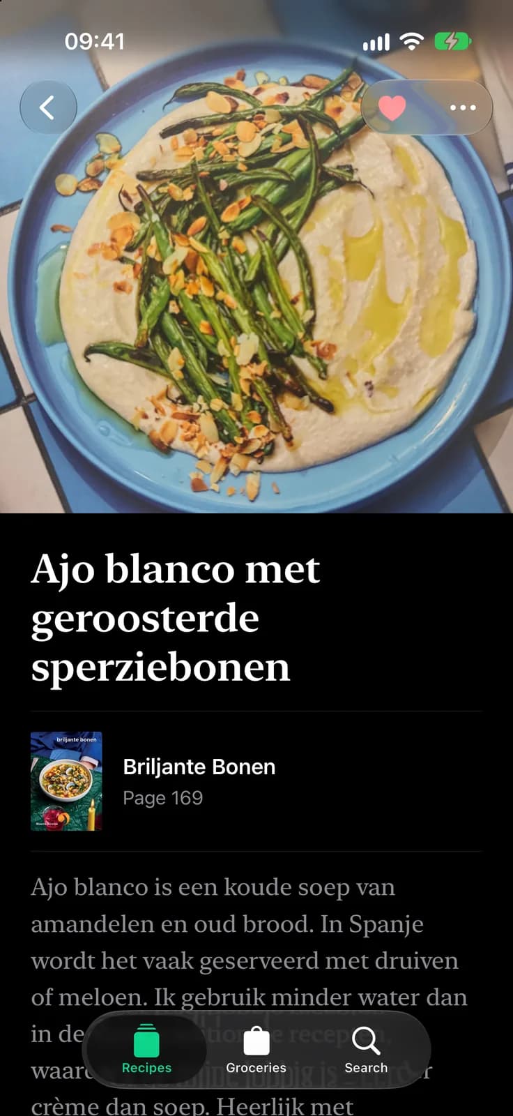 A captured recipe showing the cookbook it came from and its page number