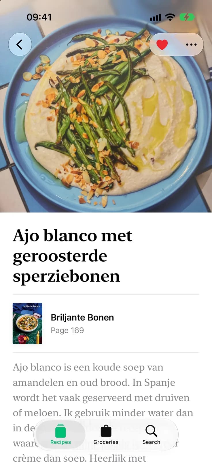 A captured recipe showing the cookbook it came from and its page number