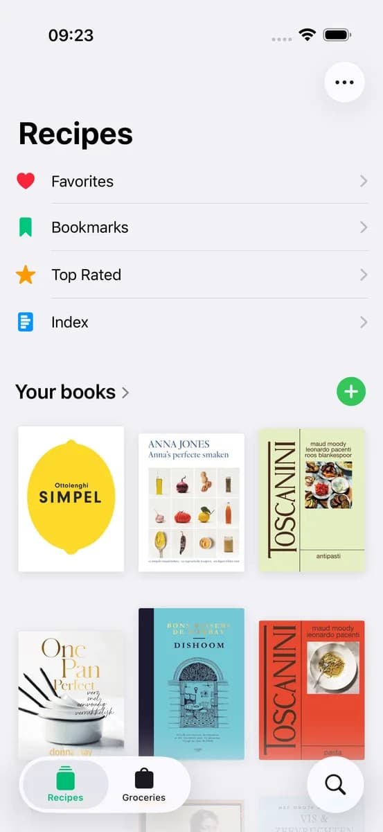 CookCook home screen showing your cookbook library